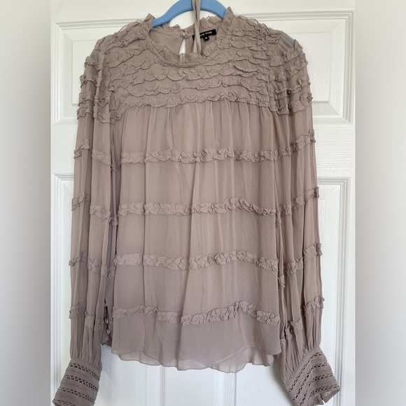 Size medium women’s blouse with button and ruffle detail.  Includes under shirt - Picture 1 of 7